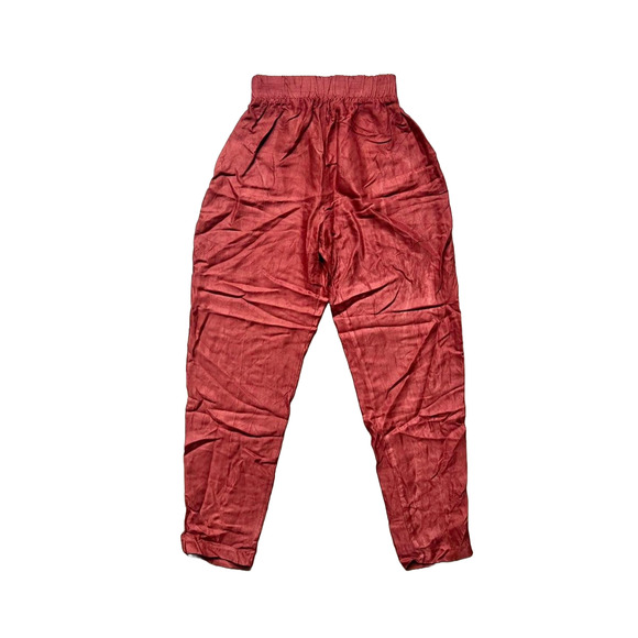 Vtg 80s Womens Satin Pants Terracotta High Waisted Tapered Retro Groovy Glam - Picture 1 of 10